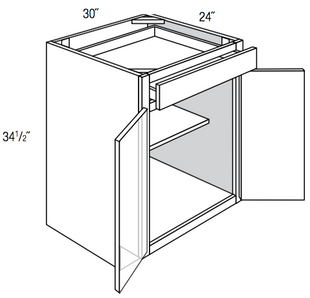 B30 - RTA Weston White Shaker - Base Cabinet - Double Door/Single Drawer - 30"W x 34.5"H x 24"D