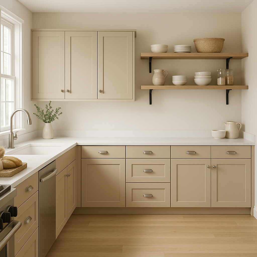 Sherwin-Williams Dhurrie Beige SW7524 kitchen cabinets
