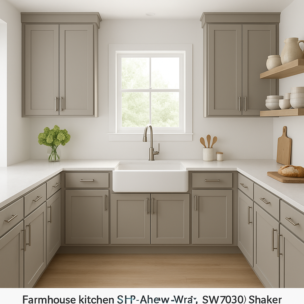 Sherwin-Williams Anew Gray SW7030 kitchen cabinets