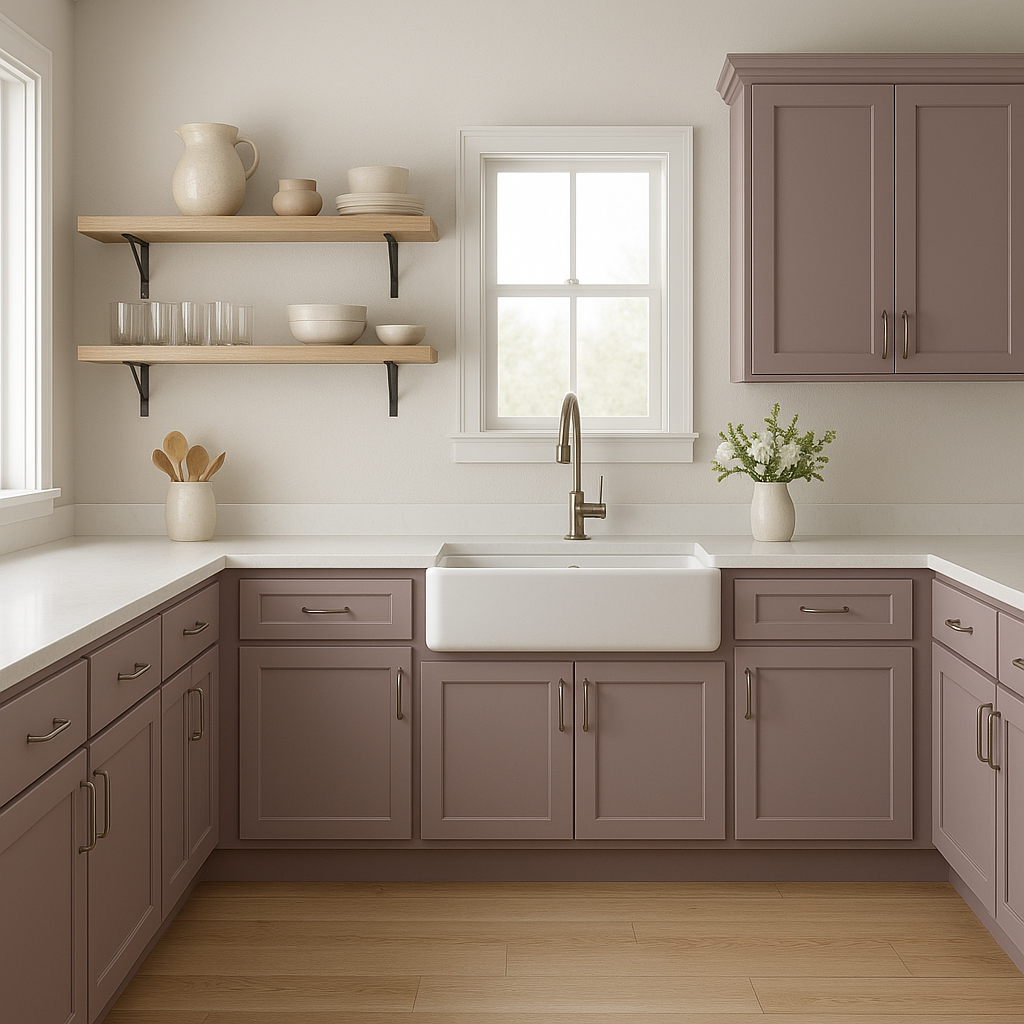 Sherwin-Williams Vaguely Mauve SW6015 kitchen cabinets