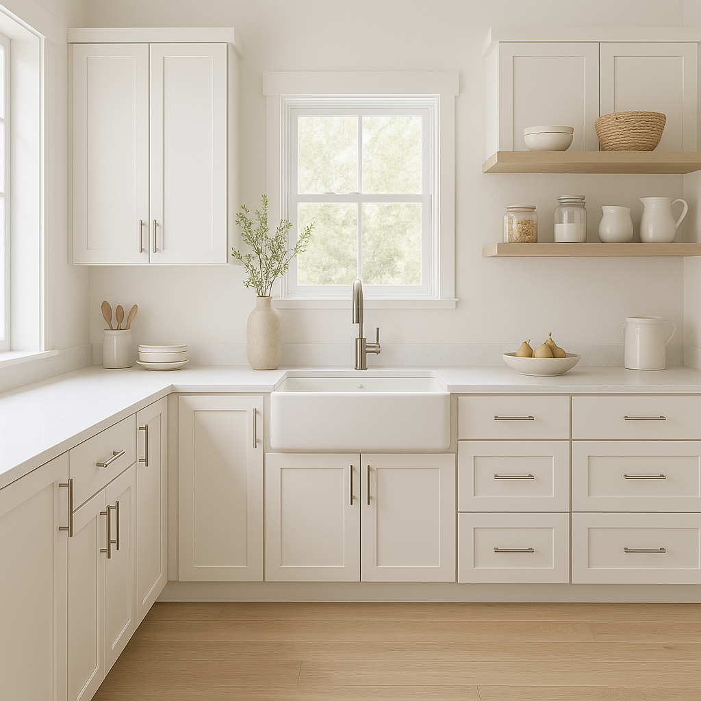 Sherwin-Williams Cotton White SW7104 kitchen cabinets