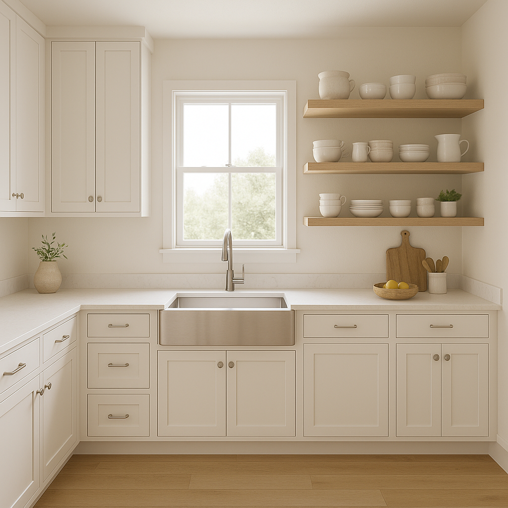Sherwin-Williams White Flour SW7102 kitchen cabinets