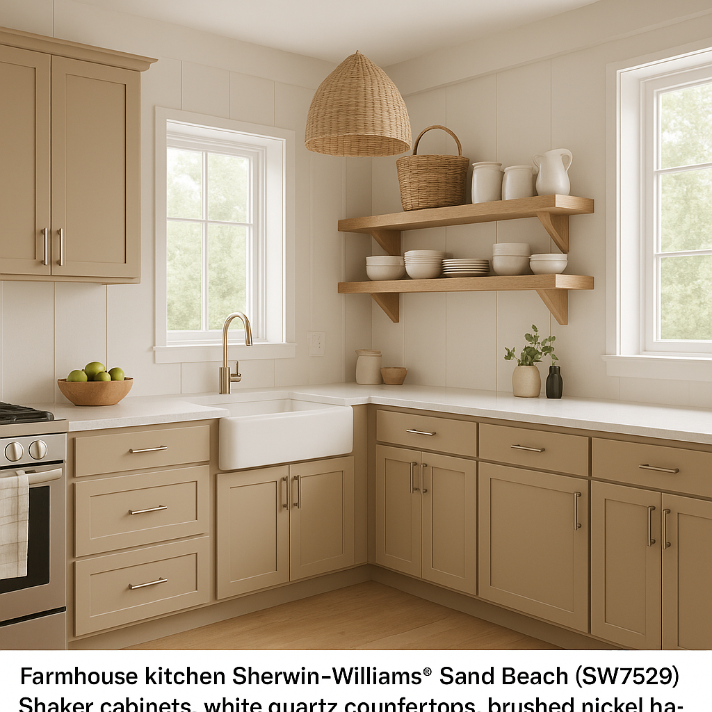 Sherwin-Williams Sand Beach SW7529 kitchen cabinets
