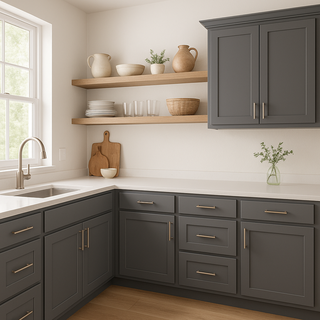Sherwin-Williams Web Gray SW7075 kitchen cabinets