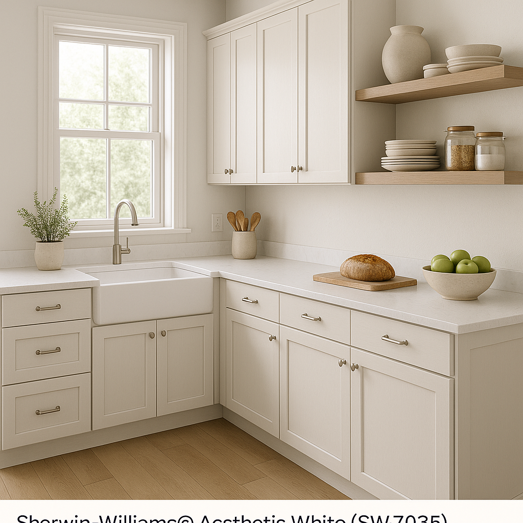 Sherwin-Williams Aesthetic White SW7035 kitchen cabinets