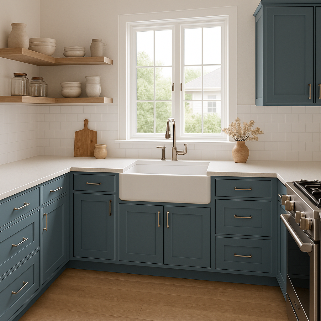 Sherwin-Williams Blustery Sky SW9140 kitchen cabinets