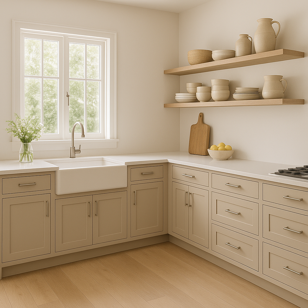 Sherwin-Williams® Urban Putty (SW7532) Kitchen Cabinets – Shaker, Slim ...