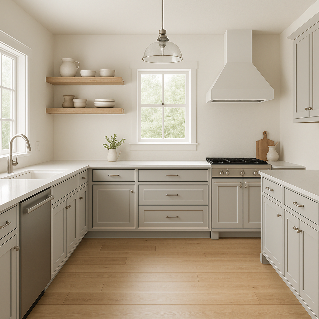 Sherwin-Williams On the Rocks SW7671 kitchen cabinets