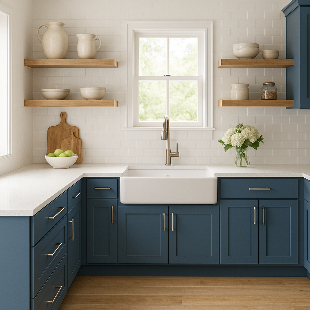 Sherwin-Williams® Distance (SW6243) Kitchen Cabinets – Shaker, Slim ...