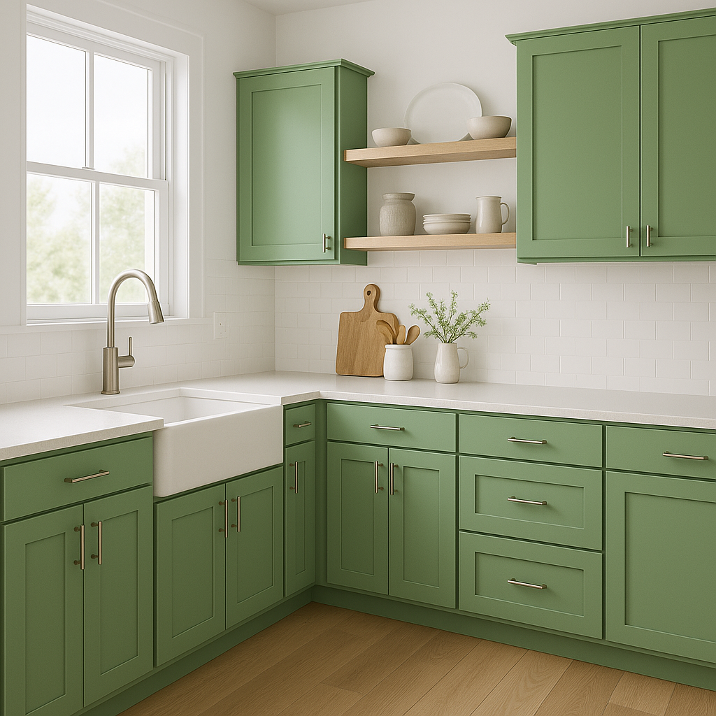 Sherwin-Williams Grasshopper SW6733 kitchen cabinets