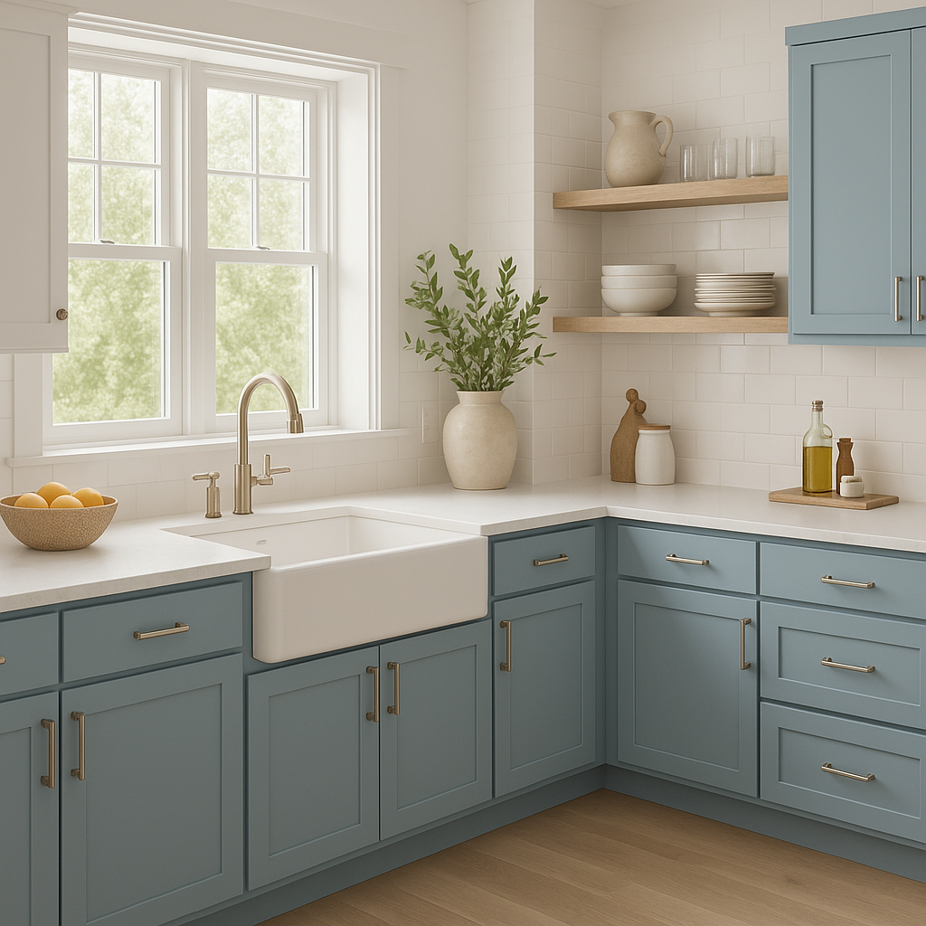 Sherwin-Williams Dockside Blue SW7601 kitchen cabinets