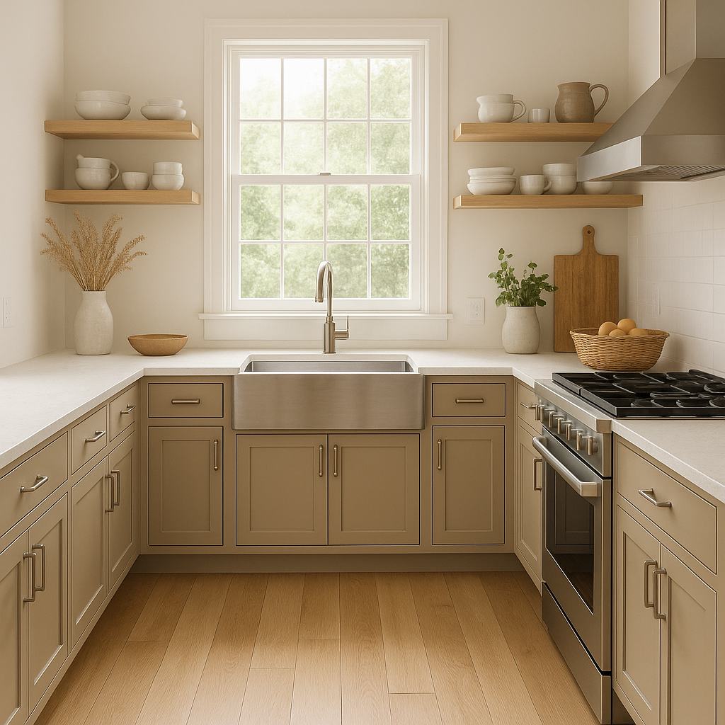 Sherwin-Williams Loggia SW7506 kitchen cabinets