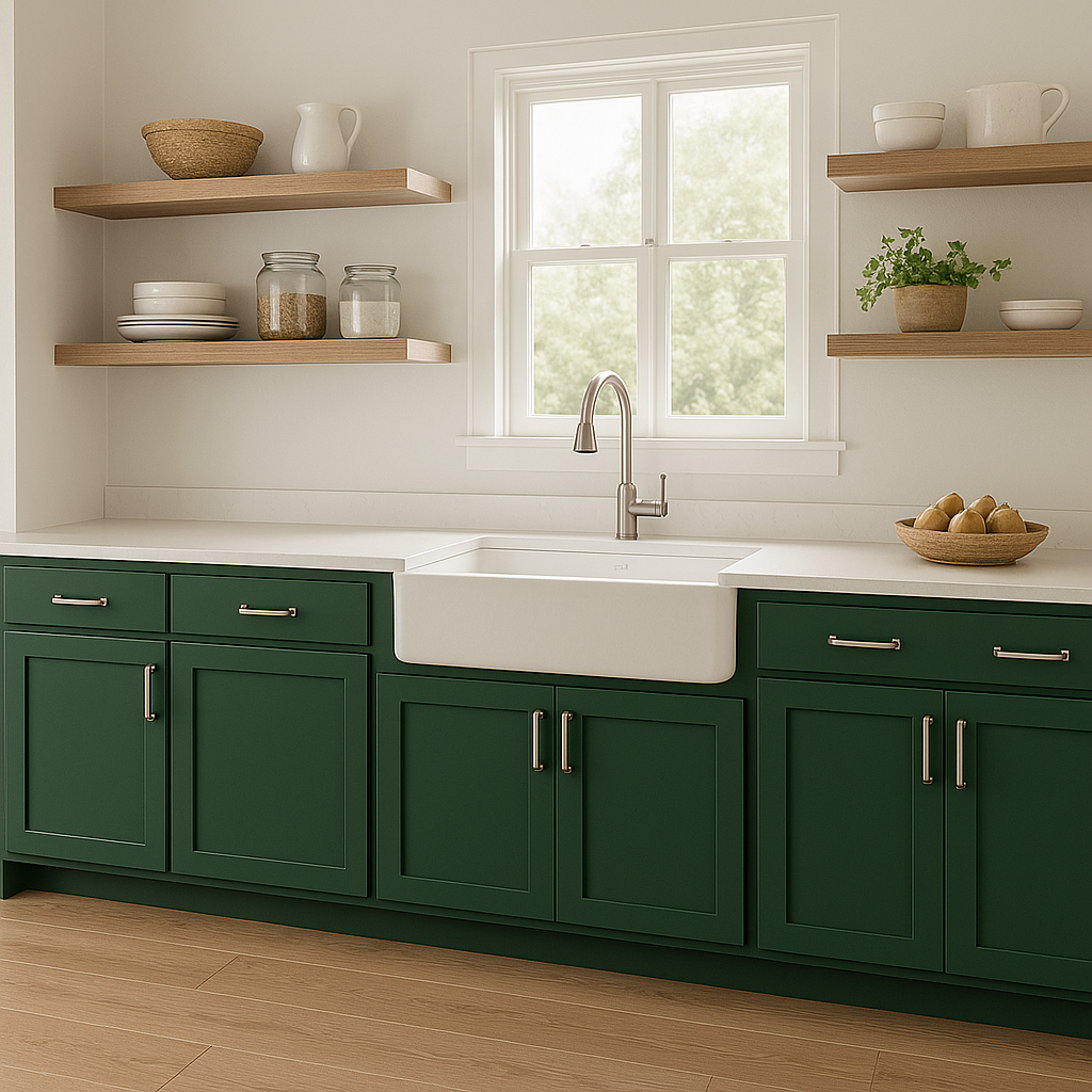 Sherwin-Williams Arugula SW6446 kitchen cabinets