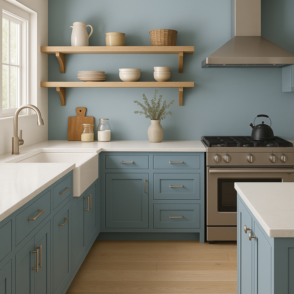 Sherwin-Williams Sporty Blue SW6522 kitchen cabinets