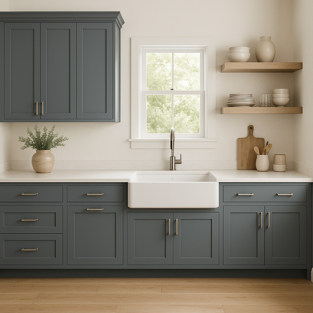 Sherwin-Williams Steely Gray SW7664 kitchen cabinets