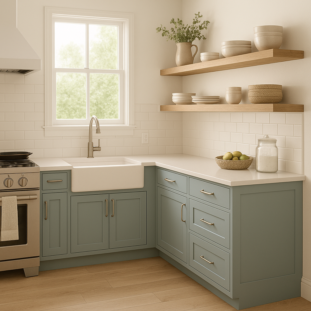 Sherwin-Williams Rain SW6219 kitchen cabinets