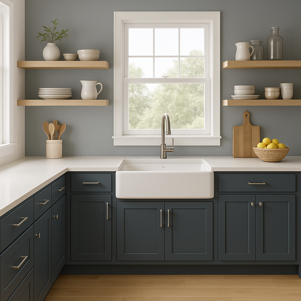 Sherwin-Williams Outerspace SW6251 kitchen cabinets