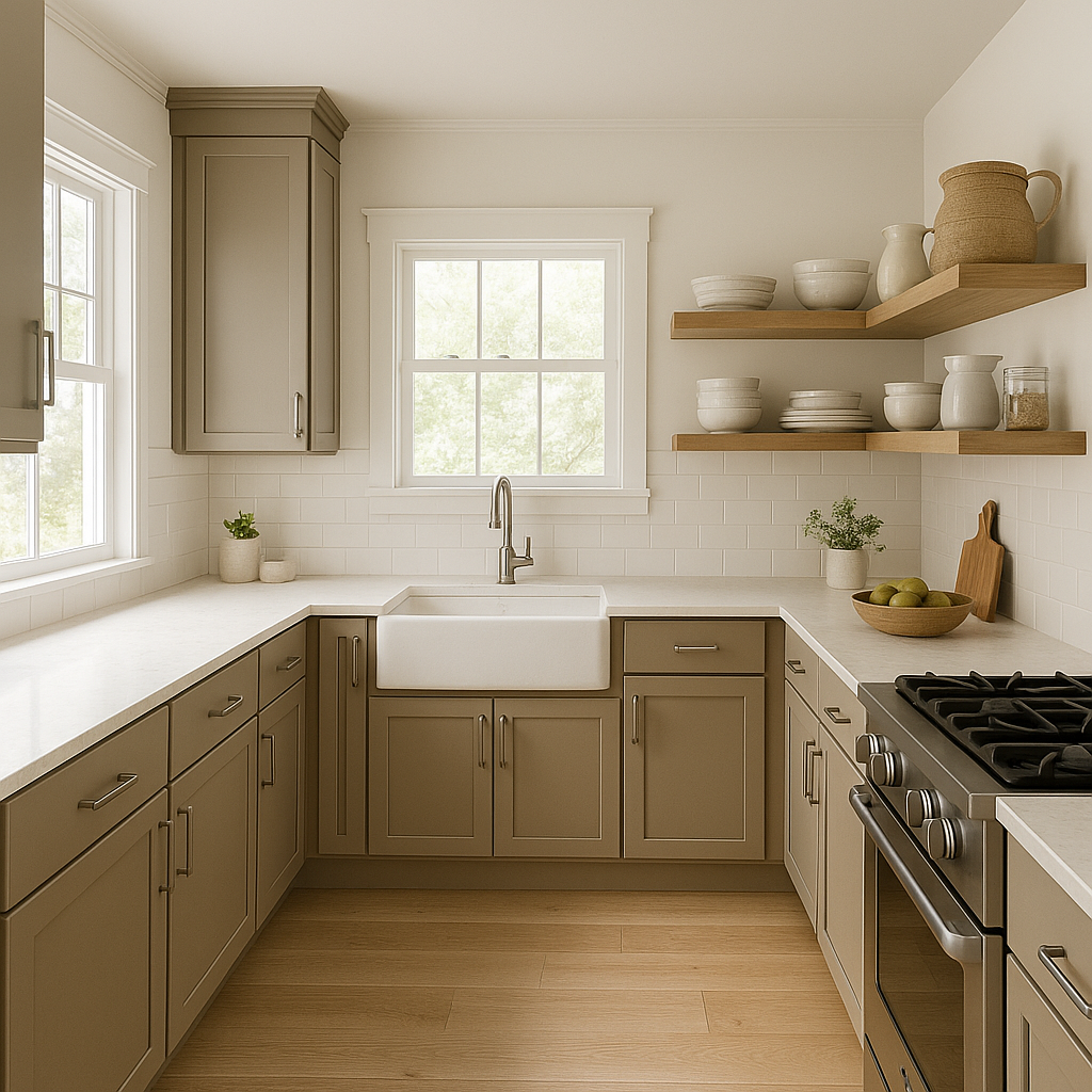 Sherwin-Williams Tavern Taupe SW7508 kitchen cabinets
