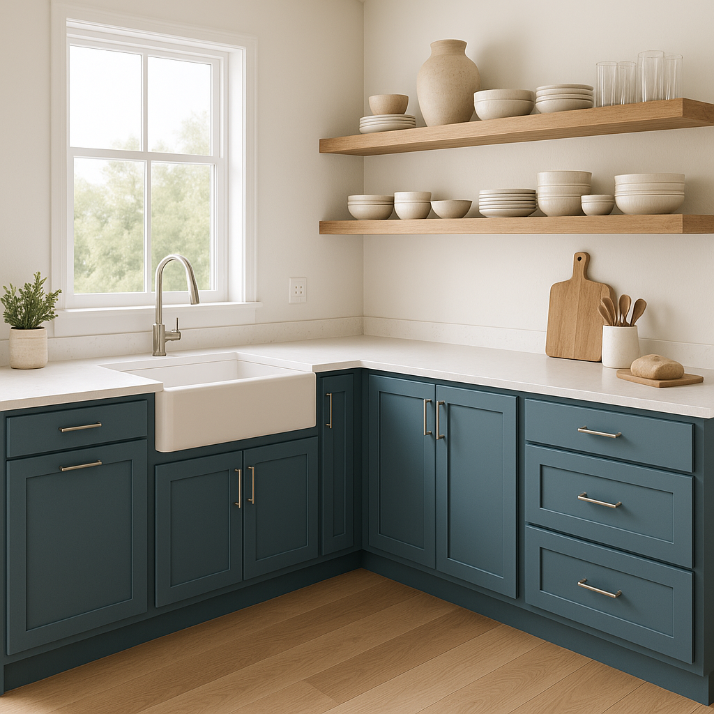 Sherwin-Williams Endless Sea SW 9150 kitchen cabinets