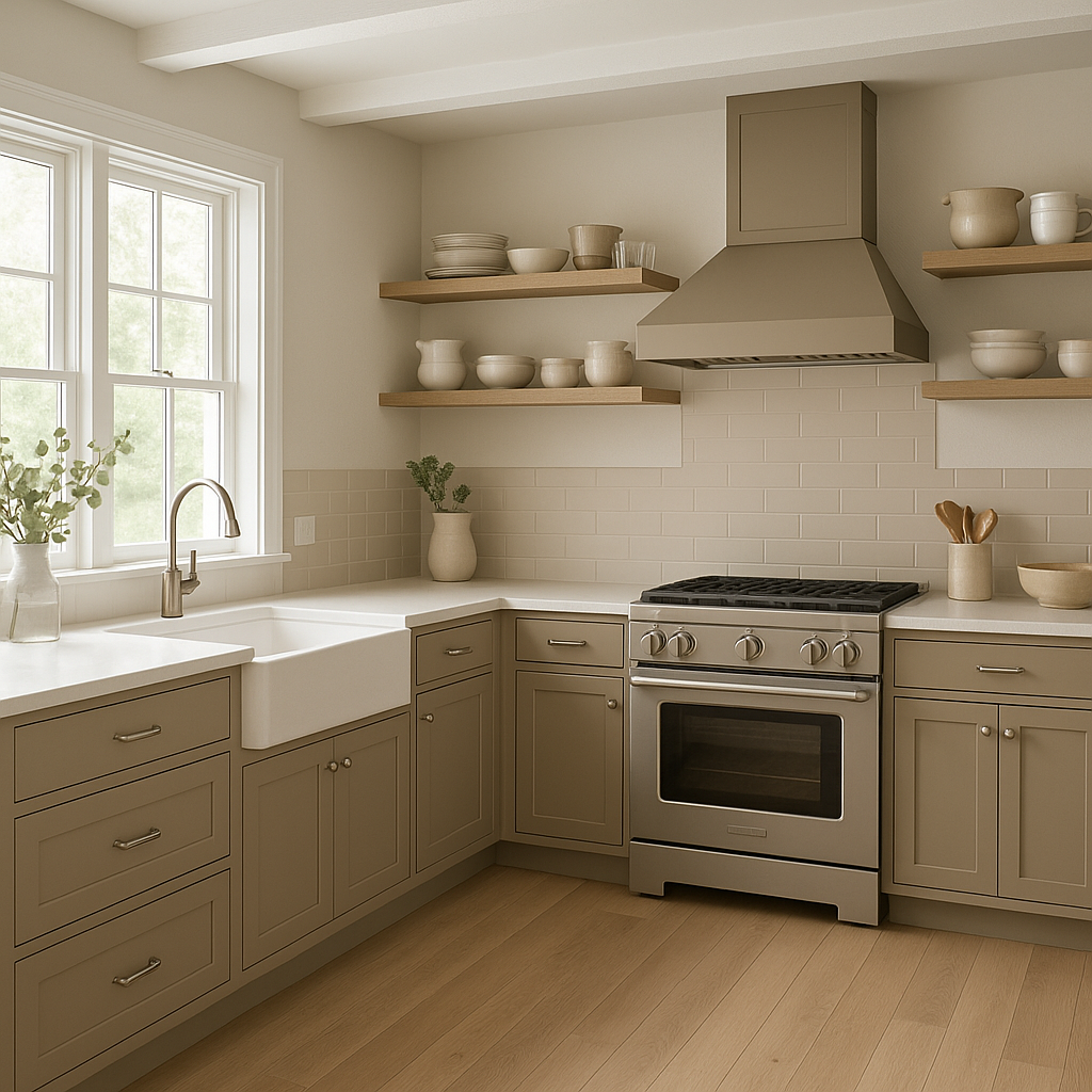 Sherwin-Williams Foothills SW7514 kitchen cabinets