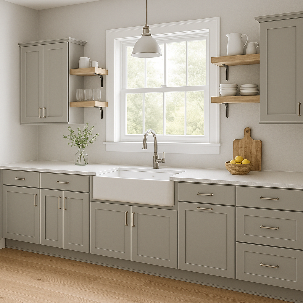 Sherwin-Williams Colonnade Gray SW7641 kitchen cabinets