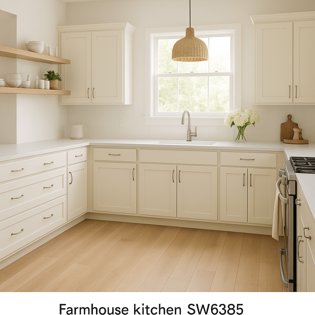Sherwin-Williams Dover White SW6385 kitchen cabinets
