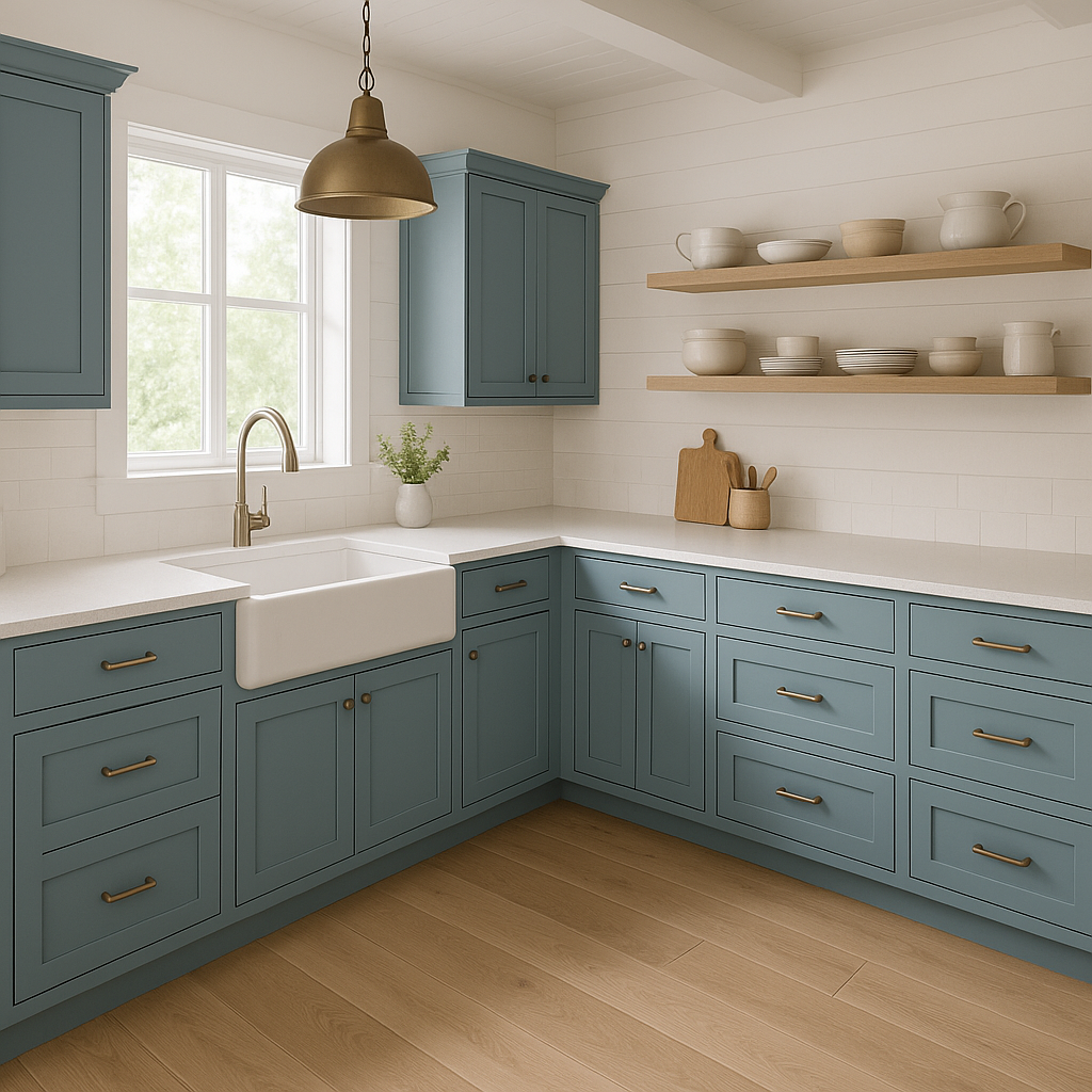 Sherwin-Williams Surfin' SW9048 kitchen cabinets