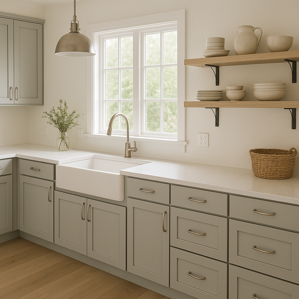 Sherwin-Williams® Rare Gray (SW6199) Kitchen Cabinets – Shaker, Slim ...