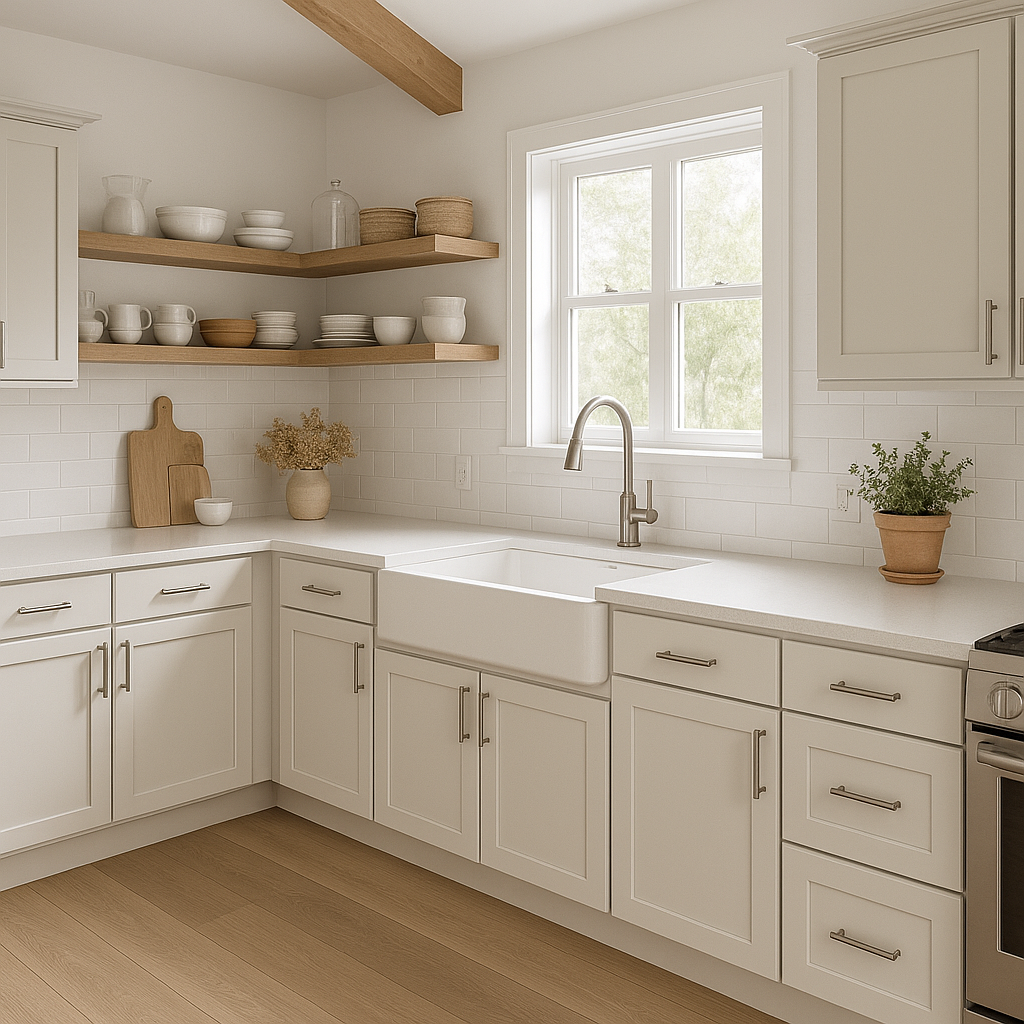 Sherwin-Williams Paperwhite SW7105 kitchen cabinets