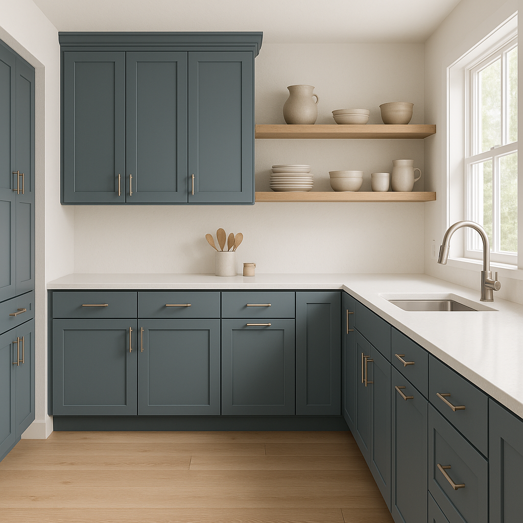 Sherwin-Williams Waterloo SW9141 kitchen cabinets