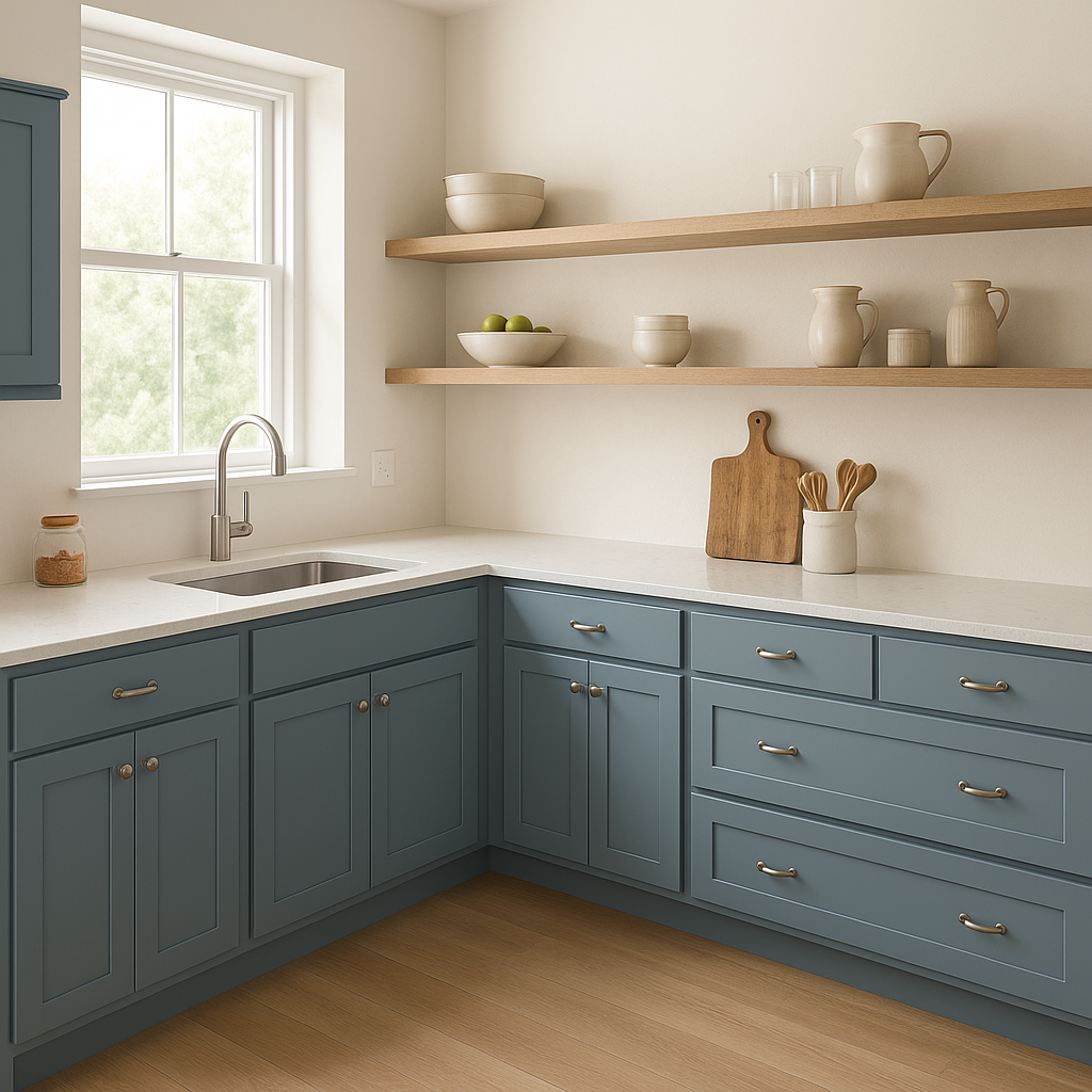 Sherwin-Williams Foggy Day SW6235 kitchen cabinets