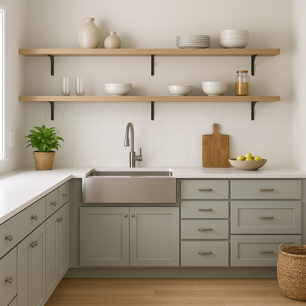 Sherwin-Williams Silver Strand SW7057 kitchen cabinets