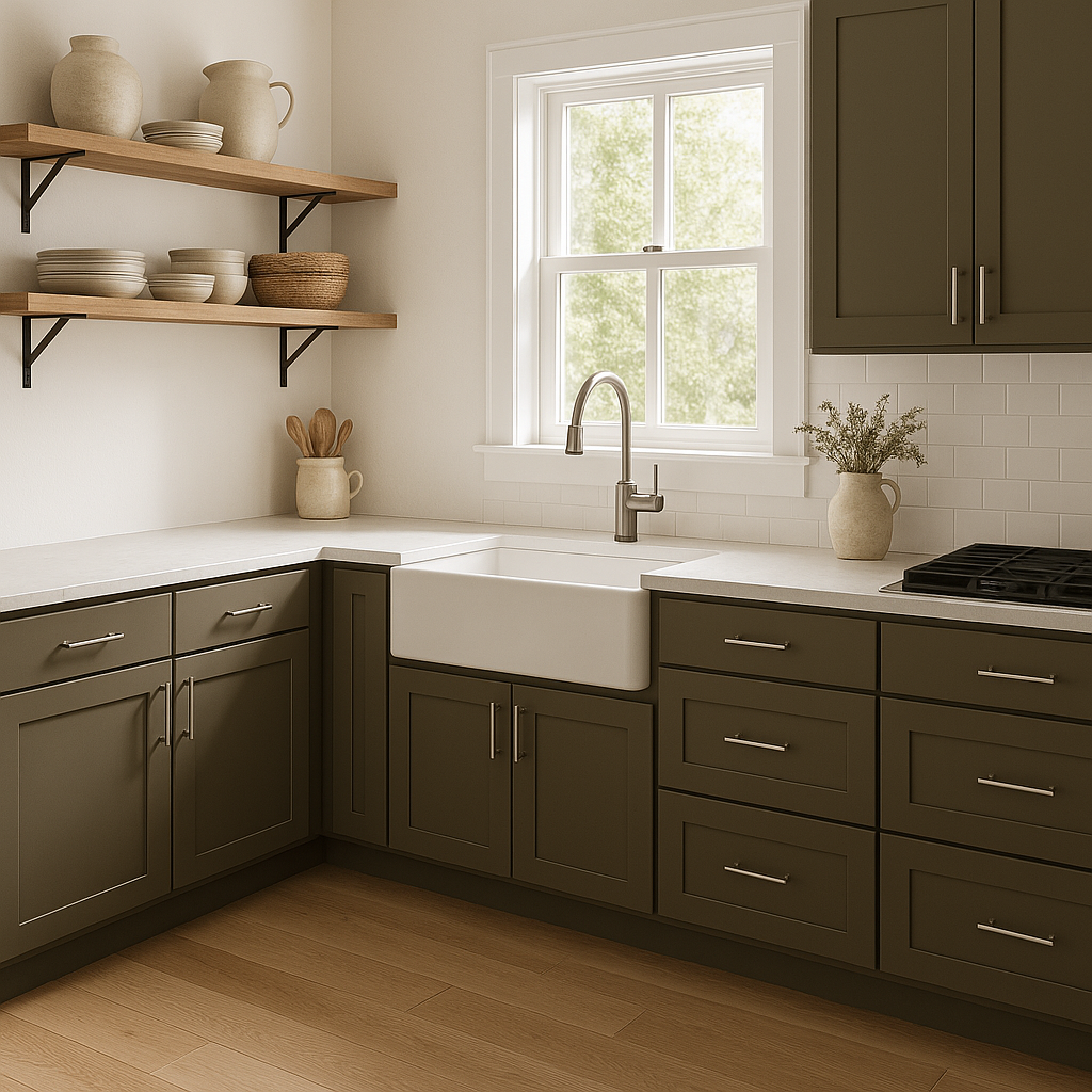 Sw7034 Sherwin-Williams® Status Bronze (SW7034) Kitchen Cabinets – Shaker ...
