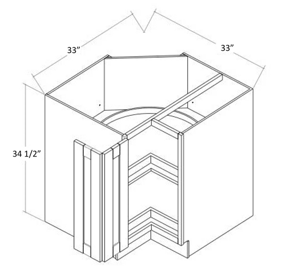 BLS33NL - Assembled Unfinished Shaker - Lazy Susan Corner Cabinet - Bi Fold Doors - 1 Shelf - Hinges on Left