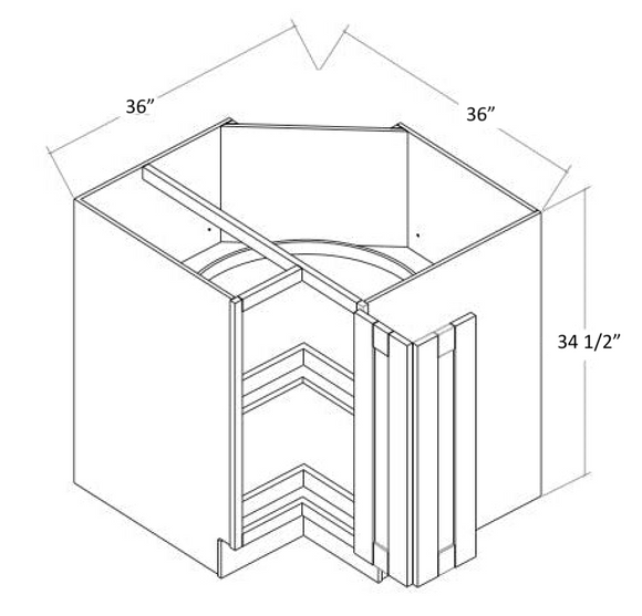 BLS36N - RTA Sage Green Shaker - Lazy Susan Corner Cabinet - Bi Fold Doors - 1 Shelf