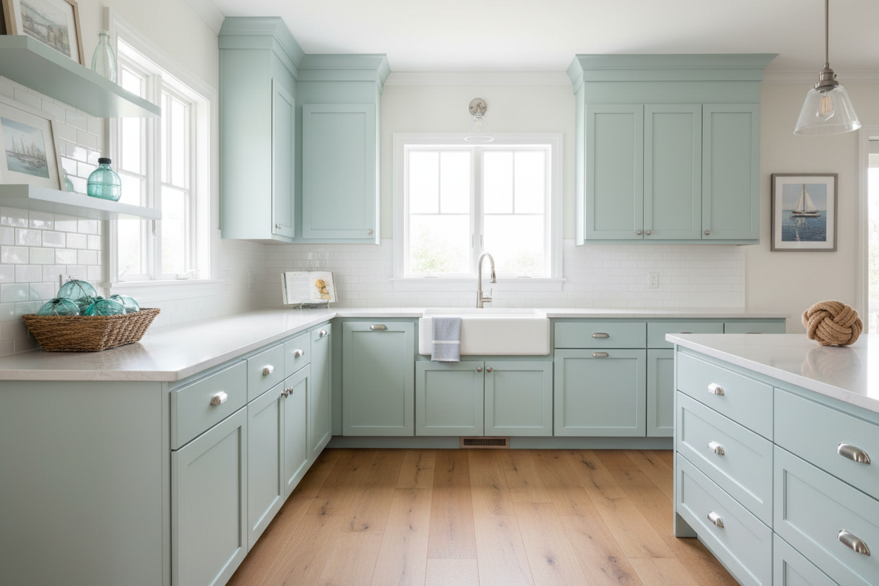 Sherwin-Williams Lullaby SW 9144 kitchen cabinets