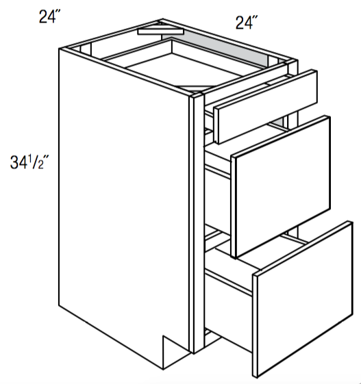 DB24-3 - Concord Shaker in Sherwin-Williams® Custom Color Stain - Drawer Base Cabinet - Triple Drawers - 24"W x 34.5"H x 24"D
