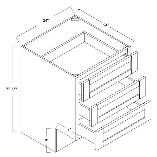 DB24-3ADA - Assembled Concord Polar White - Drawer Base Cabinet - Triple Drawers