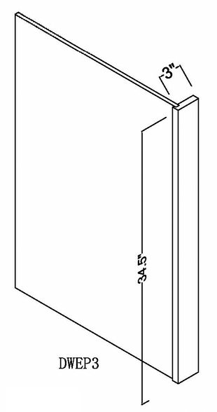 DWP - Assembled Unfinished Shaker - Dishwasher End Panel - 1/2" end panel with 3" face 34-1/2" high