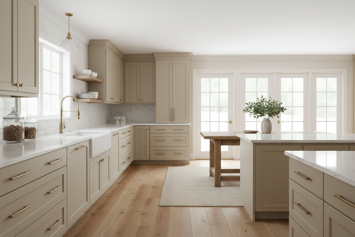 Sandbank Color Sherwin-Williams® Sandbank (SW 6052) Kitchen Cabinets – Shaker, Slim ...
