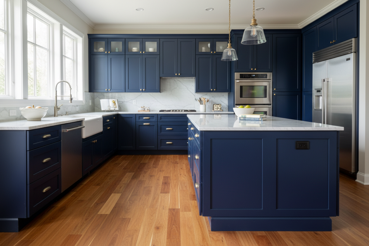 Sherwin-Williams Salty Dog SW9177 kitchen cabinets