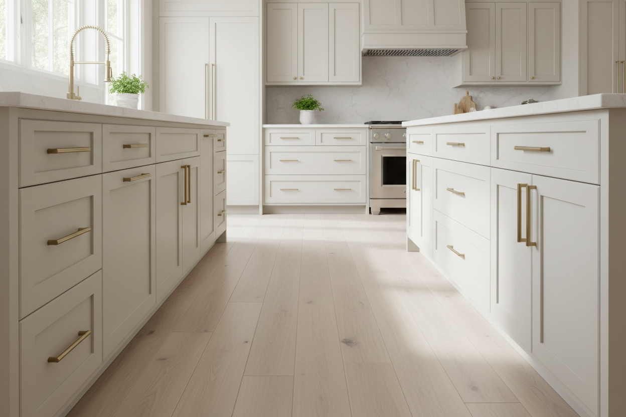 Sherwin-Williams Egret White Egret White (SW 7570) kitchen cabinets