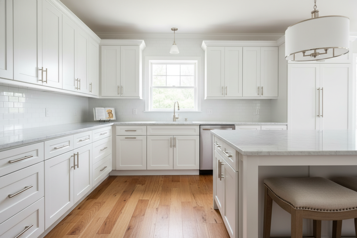 Sherwin-Williams Pure White SW7005 kitchen cabinets