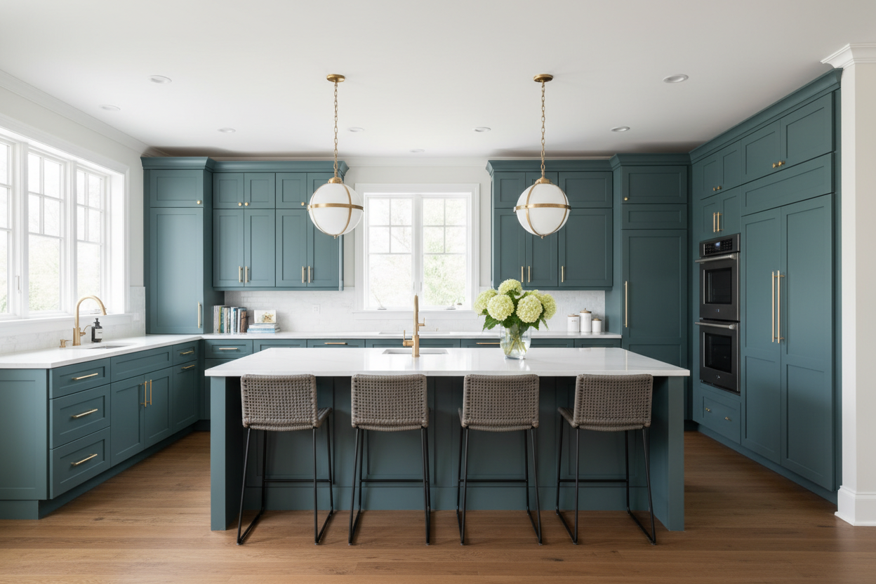 Sherwin-Williams Underseas SW 6214 kitchen cabinets