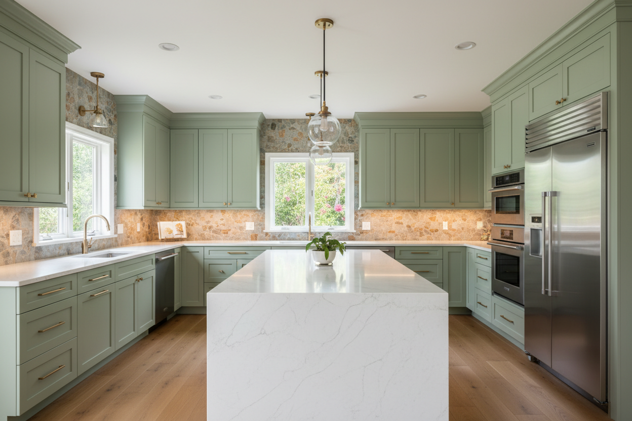 Sherwin-Williams Garden Gate SW 6167 kitchen cabinets