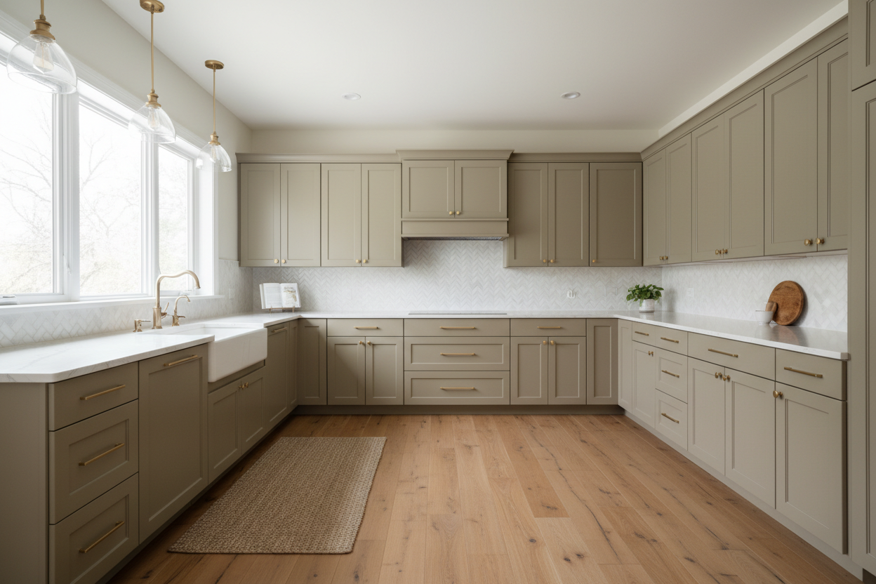 Sherwin-Williams Khaki Shade SW 7533 kitchen cabinets