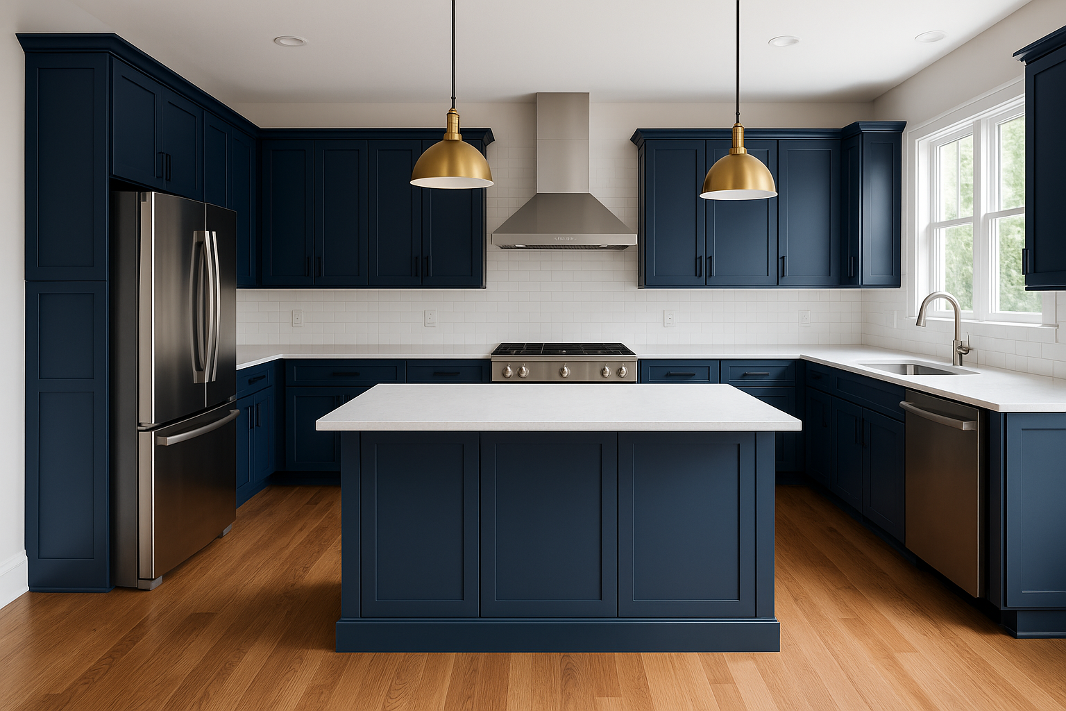 kitchen with shaker cabinets in sherwin williams naval