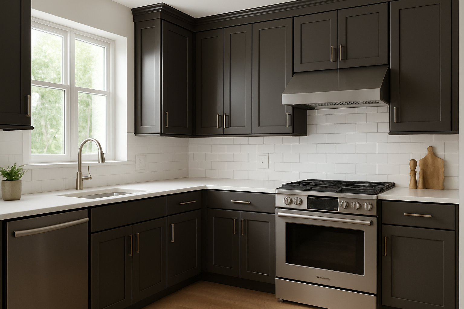 kitchen with shaker cabinets in sherwin williams urbane bronze