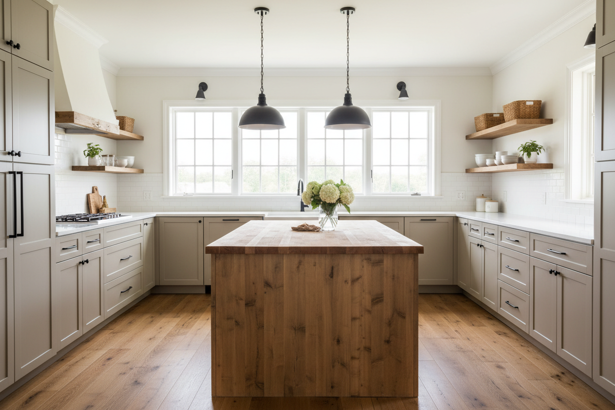 Sherwin-Williams Mushroom SW 9587 kitchen cabinets