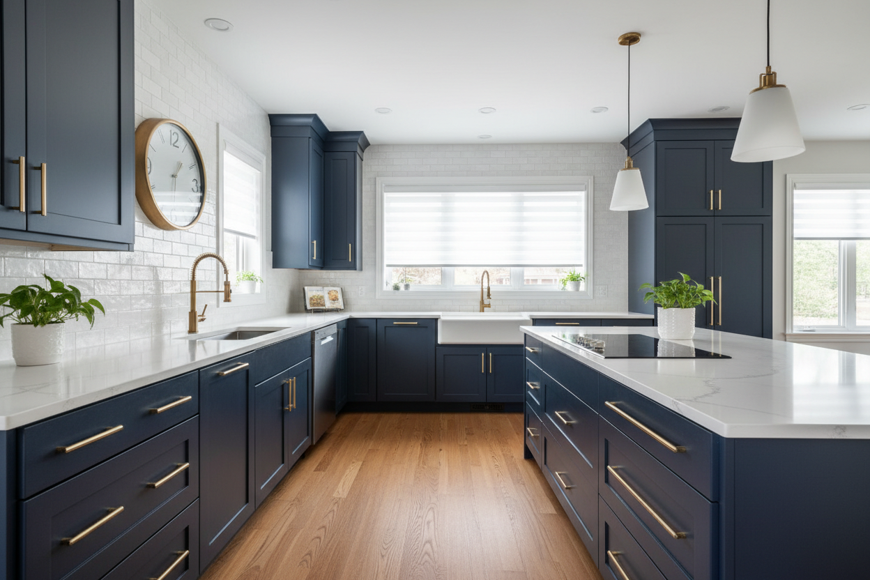 Sherwin-Williams Dark Knight SW 6237 kitchen cabinets